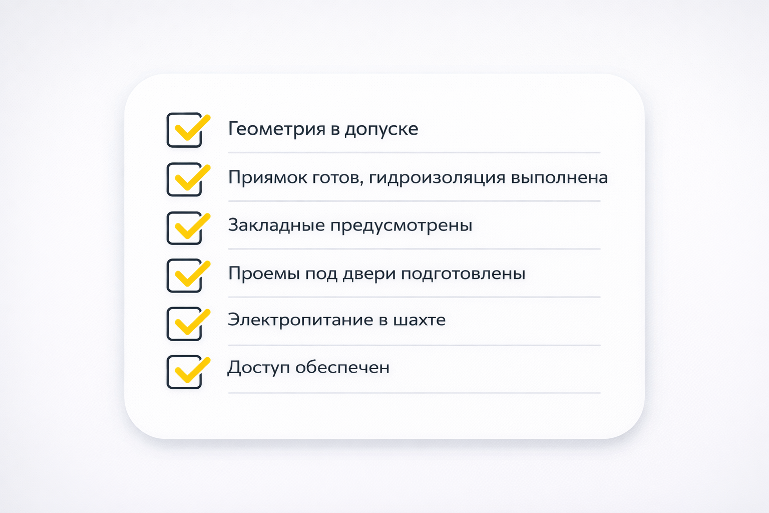 Чек-лист готовности шахты к монтажу лифта