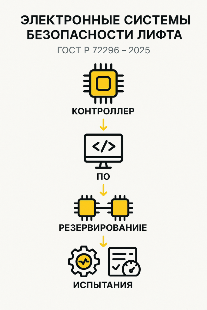 ГОСТ 72296-2025, электронные системы лифтов, контроллер, резервирование, диагностика, испытания, Юг-Лифт, СКФО