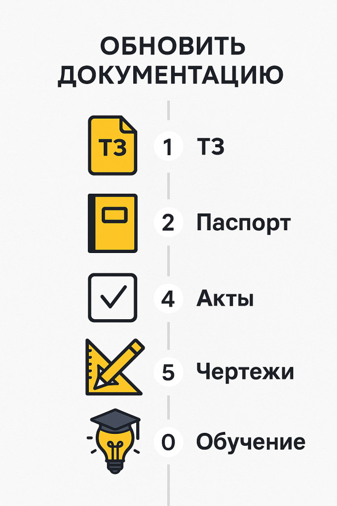 Вертикальная инфографика-чек-лист: ТЗ, паспорта, акты, чертежи, обучение — что обновить при внедрении ГОСТ 35270-2025 в документацию по эскалаторам и конвейерам.