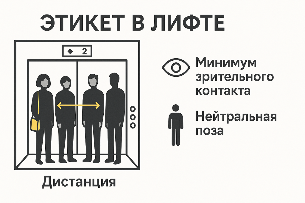 Инфографика: лифтный этикет — нейтральные позы